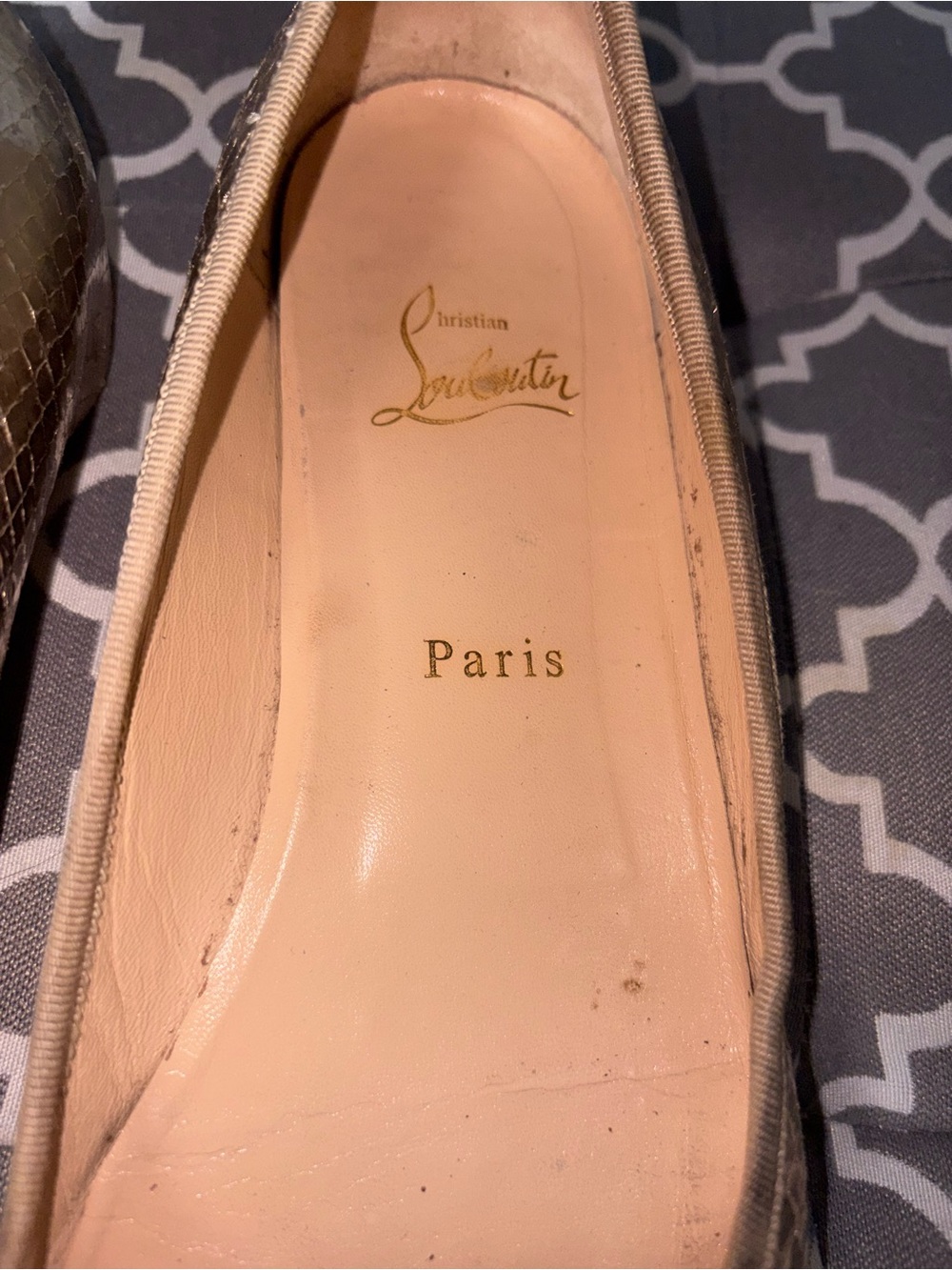 Gold Snakeskin Louboutin Flats 41.5 more like 9 to 9.5 Narrow sizing. - Picture 5 of 12